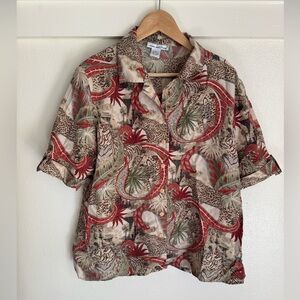 Anna and Frank 100% Silk Safari Animal Print Button Down Shirt XL